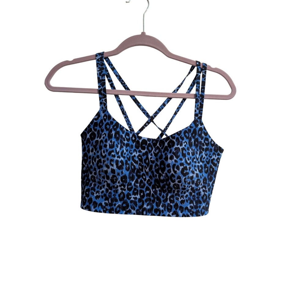 OFFLINE by Aerie Sports Bra Womens L Blue Leopard Real Me Sweat Cardio Strappy